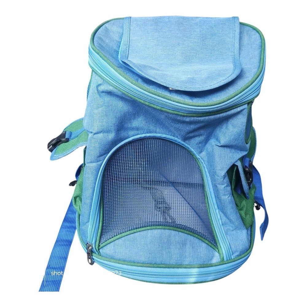 Blue Green Pet Carrier Backpack for Small Dogs Cats Mesh Travel Bag with Tether